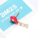Detail View 4 of Golden Vintage Rose Blossom Dangle Sparkle Nose Stud Ring-Clear Gem