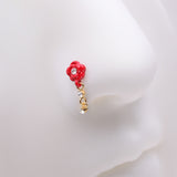 Detail View 1 of Golden Vintage Rose Blossom Dangle Sparkle Nose Stud Ring-Clear Gem