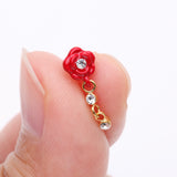 Detail View 2 of Golden Vintage Rose Blossom Dangle Sparkle Nose Stud Ring-Clear Gem