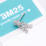 Detail View 4 of Sparkle Flower Dangle Gem Drop Nose Stud Ring-Clear Gem