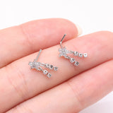Detail View 3 of Sparkle Flower Dangle Gem Drop Nose Stud Ring-Clear Gem
