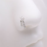 Detail View 1 of Sparkle Flower Dangle Gem Drop Nose Stud Ring-Clear Gem