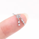 Detail View 2 of Sparkle Flower Dangle Gem Drop Nose Stud Ring-Clear Gem