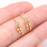 Detail View 3 of Golden Sparkle Flower Dangle Gem Drop Nose Stud Ring-Clear Gem