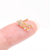 Detail View 2 of Golden Sparkle Flower Dangle Gem Drop Nose Stud Ring-Clear Gem