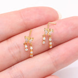Detail View 3 of Golden Butterfly Sparkle Dangle Gem Drop Nose Stud Ring-Clear Gem
