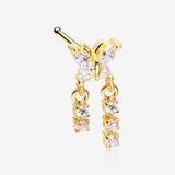 Golden Butterfly Sparkle Dangle Gem Drop Nose Stud Ring