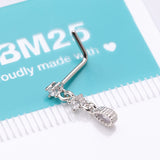 Detail View 4 of Fairytale Droplets Multi-Gem Teardrop Dangle L-Shaped Nose Ring-Clear Gem