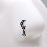 Detail View 1 of Blackline Midnight Crescent Moon Sparkle Dangle L-Shaped Nose Ring-Vitrail Medium