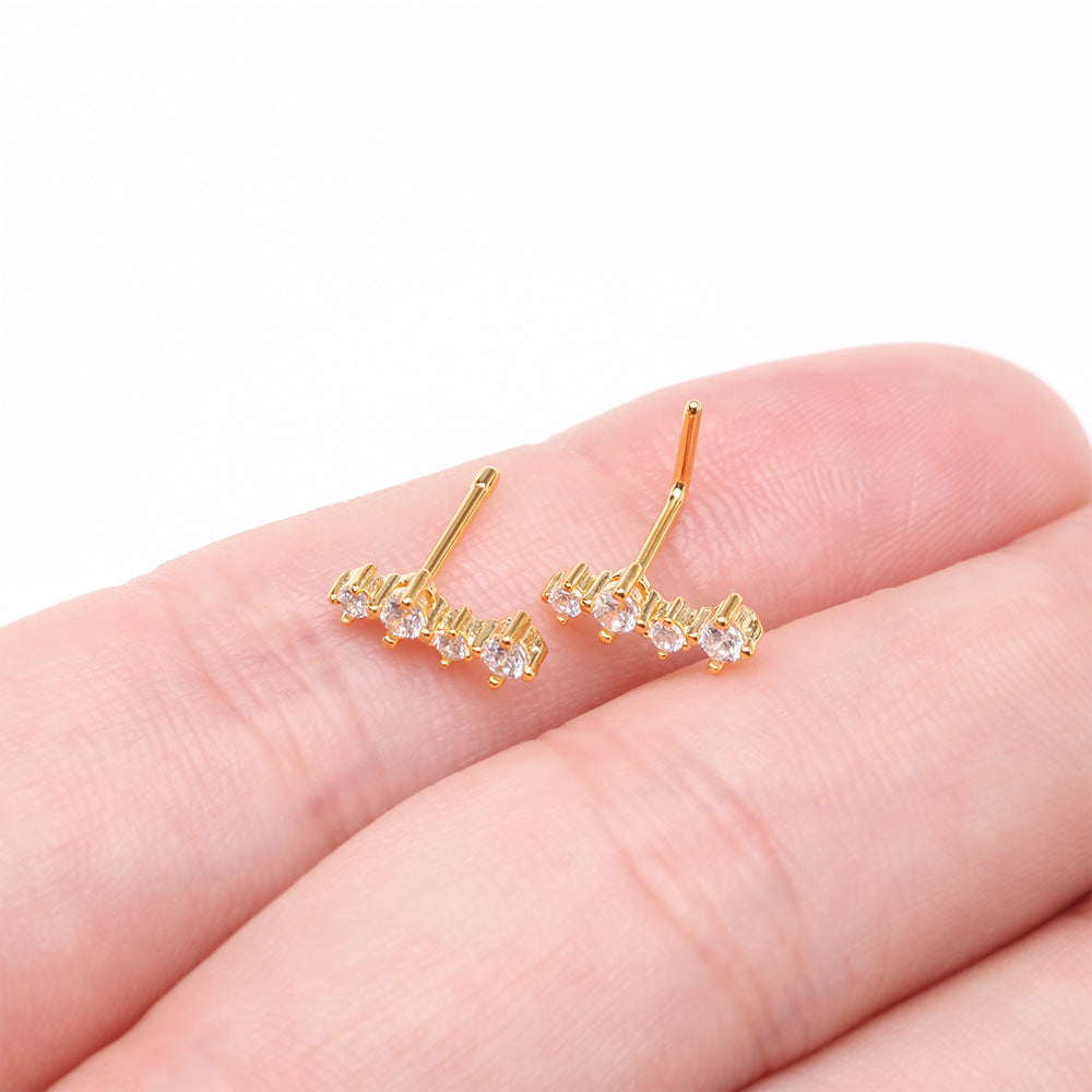 Golden Brilliant Sparkle ZigZag Multi-Gem Nose Stud Ring