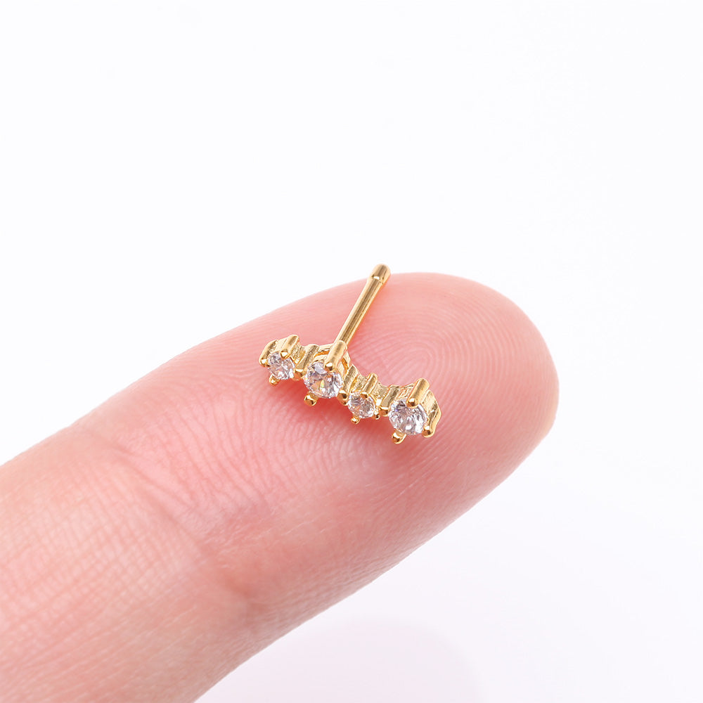 nagomii38 Golden Brilliant Sparkle ZigZag Multi-Gem Nose Stud Ring