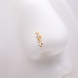 Detail View 1 of Golden Brilliant Sparkle ZigZag Multi-Gem Nose Stud Ring-Clear Gem