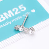 Detail View 4 of Brilliant Sparkle ZigZag Pearlescent Multi-Gem Nose Stud Ring-Clear Gem