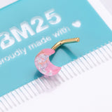 Detail View 4 of Golden Kawaii Pop Moon Glitter Sparkle L-Shaped Nose Ring-Pink/White