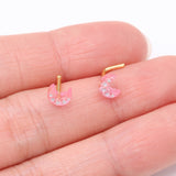 Detail View 3 of Golden Kawaii Pop Moon Glitter Sparkle L-Shaped Nose Ring-Pink/White