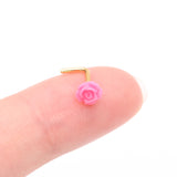 Detail View 2 of Golden Pink Blossom Rose L-Shaped Nose Ring