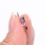 Detail View 2 of Cute Boba Tapioca Drink Sparkle Dangle L-Shaped Nose Ring-Black
