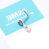 Detail View 4 of 8-Bit Pixel Heart Dangle Gamer L-Shaped Nose Ring-Pink