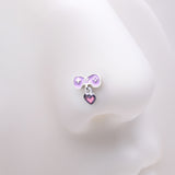 Detail View 1 of Retro Gamer Controller 8-Bit Pixel Heart Dangle L-Shaped Nose Ring-Purple