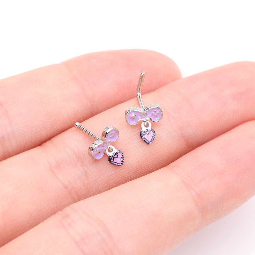 Retro Gamer Controller 8-Bit Pixel Heart Dangle L-Shaped Nose Ring ...