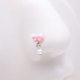 Detail View 1 of Kawaii Pop Fluffy Bow-Tie Pearlescent Dangle L-Shaped Nose Ring-Pink/White
