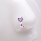 Detail View 1 of 8-Bit Pixel Heart Dangle Gamer Nose Stud Ring-Pink