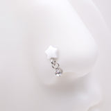 Detail View 1 of Kawaii Pop Fluffy Star Dangle Sparkle Nose Stud Ring-White/Clear Gem