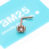 Detail View 3 of Rose Gold Bali Beads Flower Sparkle Steel L-Shaped Nose Ring-Clear Gem