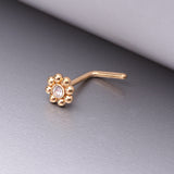 Detail View 1 of Golden Bali Beads Flower Sparkle Steel L-Shaped Nose Ring-Clear Gem