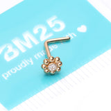 Detail View 3 of Golden Bali Beads Flower Sparkle Steel L-Shaped Nose Ring-Clear Gem