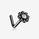 Blackline Bali Beads Flower Sparkle Steel L-Shaped Nose Ring