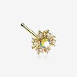 Golden Blazing Sparkle Sun Nose Stud Ring-Aurora Borealis/Clear Gem