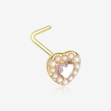 Golden Pearlescent Heart Sparkle L-Shaped Nose Ring-Pink/White