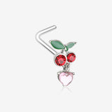 Juicy Cherry Sparkle Heart Dangle L-Shaped Nose Ring-Red