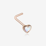 Rose Gold Iridescent Heart Icon L-Shaped Nose Ring