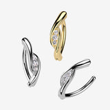 Detail View 1 of Golden Curve Essence Sparkle Curved Bar Belly Clicker-Clear Gem