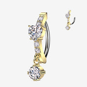 Golden Brilliant Heart Sparkle Dangle Curved Bar Belly Clicker