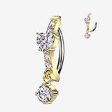 Golden Brilliant Heart Sparkle Dangle Curved Bar Belly Clicker