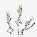 Detail View 1 of Golden Brilliant Diamante Sparkle Dangle Curved Bar Belly Clicker-Clear Gem