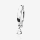 Teardrop Sparkle Dangle Minimalist Curved Bar Belly Clicker-Clear Gem
