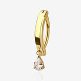 Golden Teardrop Sparkle Dangle Minimalist Curved Bar Belly Clicker