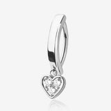 Heart Multi-Gem Sparkle Dangle Minimalist Curved Bar Belly Clicker