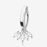 Marquise Floral Multi-Gem Sparkle Dangle Minimalist Curved Bar Belly Clicker-Clear Gem