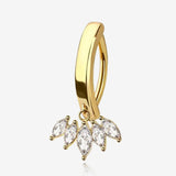 Golden Marquise Floral Multi-Gem Sparkle Dangle Minimalist Curved Bar Belly Clicker