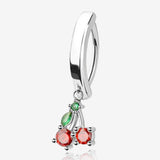 Lucky Cherry Sparkle Dangle Minimalist Curved Bar Belly Clicker