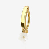 Golden Adorable Plumeria Flower Dangle Minimalist Curved Bar Belly Clicker