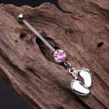 Adorable Little Feet Sparkle Bio-Flex Pregnancy Belly Button Ring-Pink