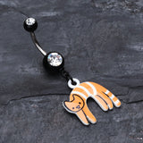 Detail View 2 of Lounging Kitty Belly Button Ring-Black