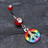 Detail View 2 of Rainbow Peace Dazzle Belly Button Ring-Red