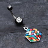 Detail View 2 of Retro Rubix Cube Belly Button Ring-Black